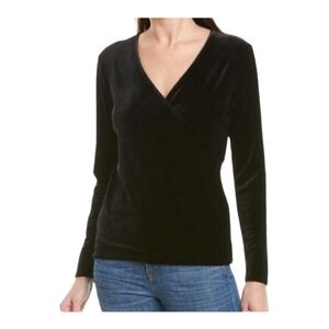 J. Crew Velvet Faux Wrap Surplice Long Sleeve Blouse Top V-neck Black | Size XS